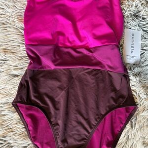Athleta Vibrant Pink and Rich Brownish Purple Swimsuit